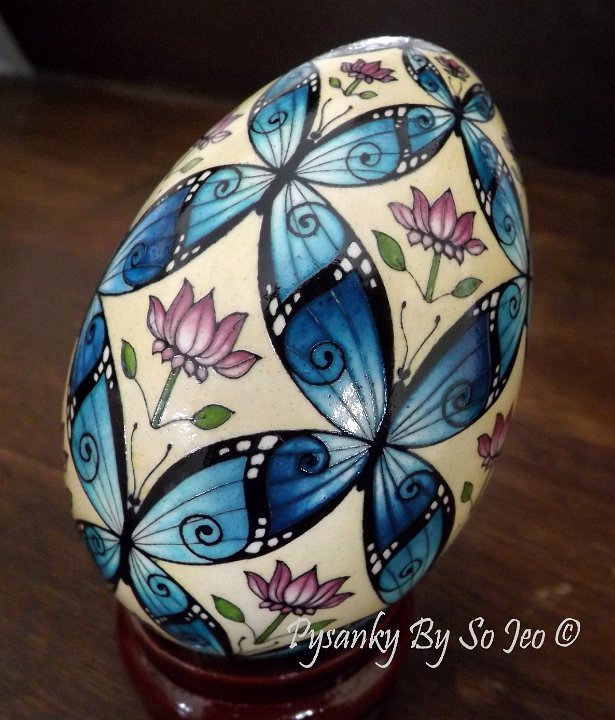 Blue Morpho BUtterflies Ukrainian Easter Egg Pysanky By So Jeo